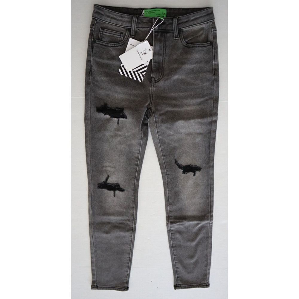Sandrine Rose x FP Women Sz 26 Black Destroyed Rain Straight Denim Jeans $200